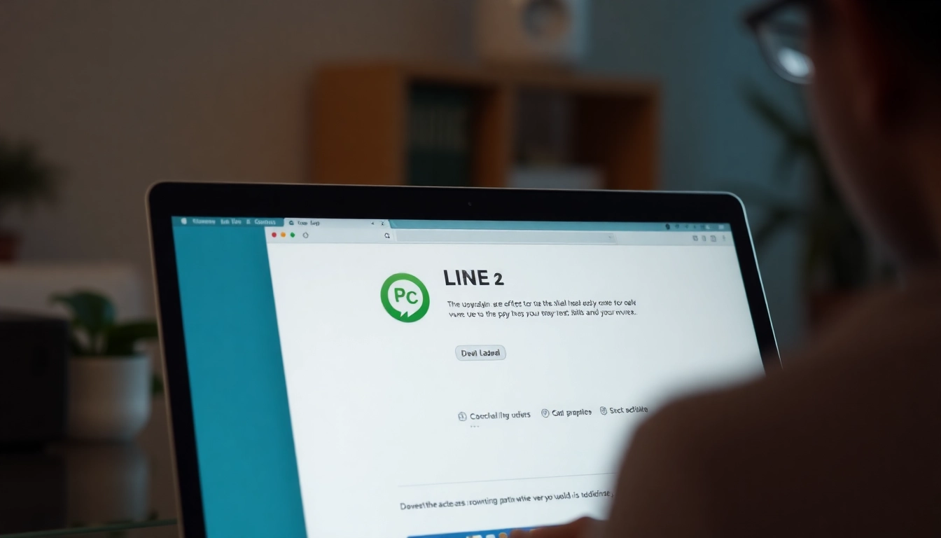 Downloading the line電腦版官方下載 on a laptop in a bright and organized workspace.